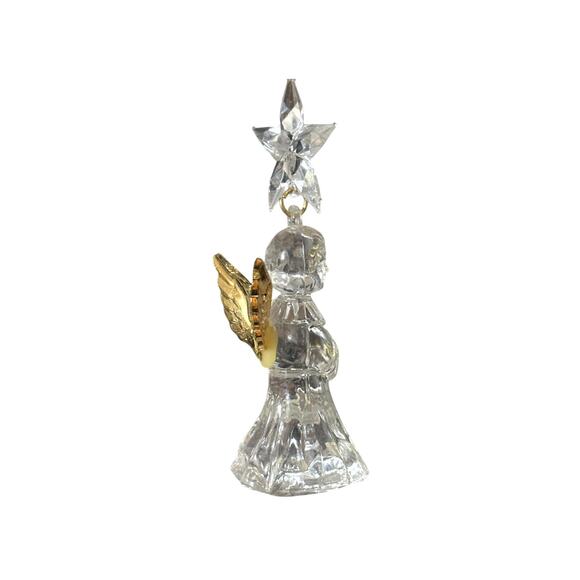 Clear Acrylic Angel Ornament With Gold Wings & Star Holiday Decoration 3.5" - Picture 10 of 14